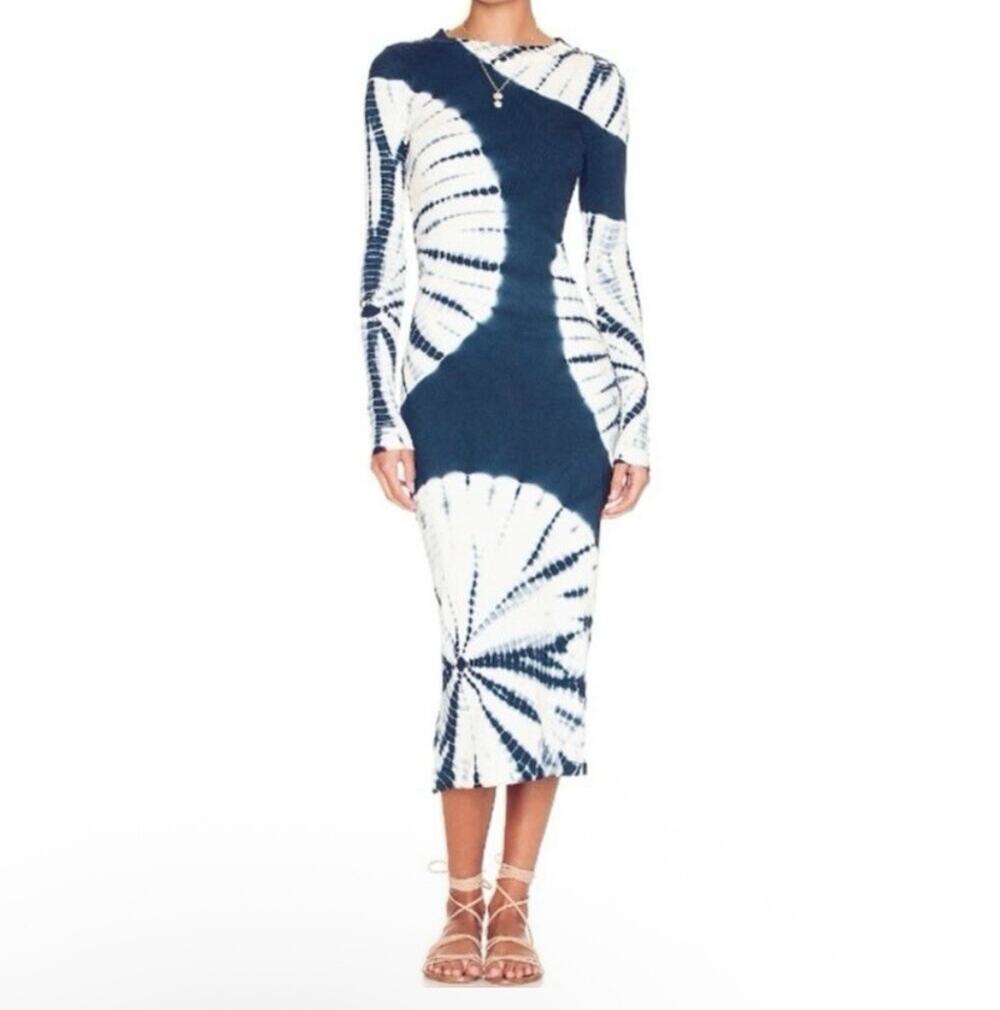 YFB Young Fabulous & Broke Dax Tie Dye Bodycon Midi Dress Womens L Blue